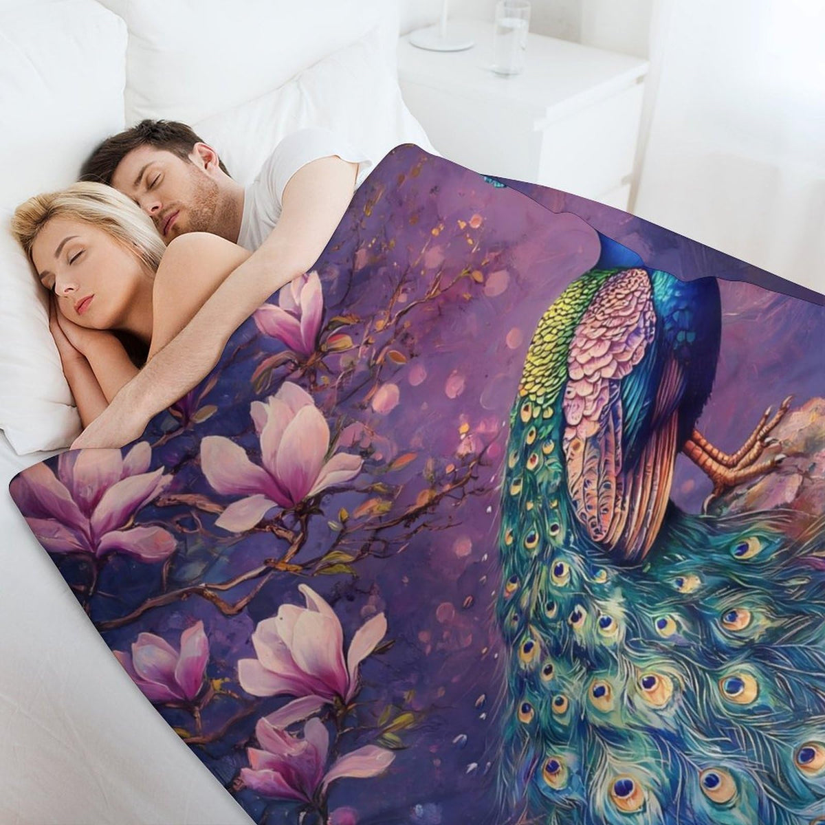 Peacock Blanket Gift Print Throw Blankets Peacock Pictures Decor Lightweight Soft Cozy Fleece Plush Warm Flannel Bedding Gifts for Couch Sofa Bed Stuff 50"x60" (50"x60" / Peacock)
