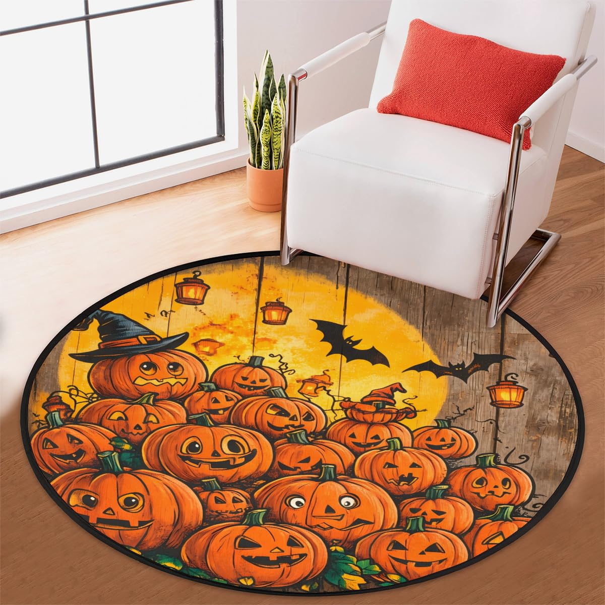 5 Ft Pumpkin Round Rug Circle Area Rugs Circular Door Mat for Indoor (B:c-24 / 5'3" (Round))