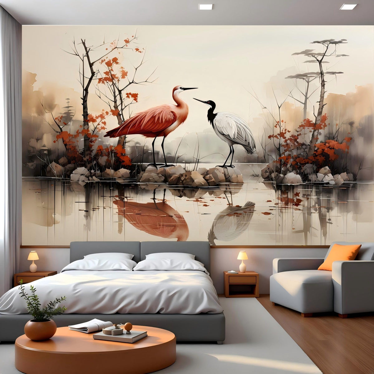 Peel and Stick Wall Mural Wallpaper Crane 114"×82" Decor G12 (G12 / 114" x 82")