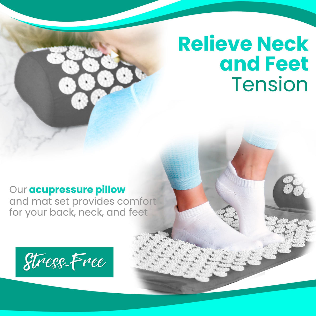 Sivan Acupressure Mat & Pillow Set for Back & Neck (Gray/White / XL)