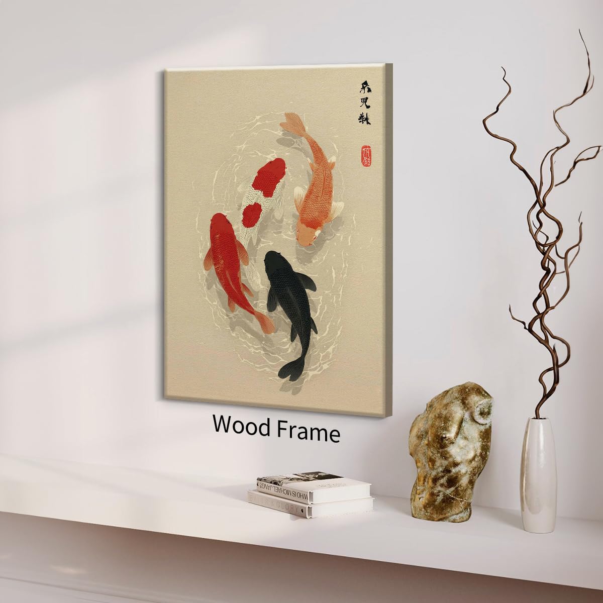 Japanese Koi Fish Framed Poster Minimalist Asian Wall Art 11x14 inch Vintage Zen Water Painting Modern Oriental Fish Artwork Japan Decor Aesthetic Prints for Living Room Bedroom Office Ready to hang (Wrapped Canvas / Japanese Artwork / 14"L x 11"W)