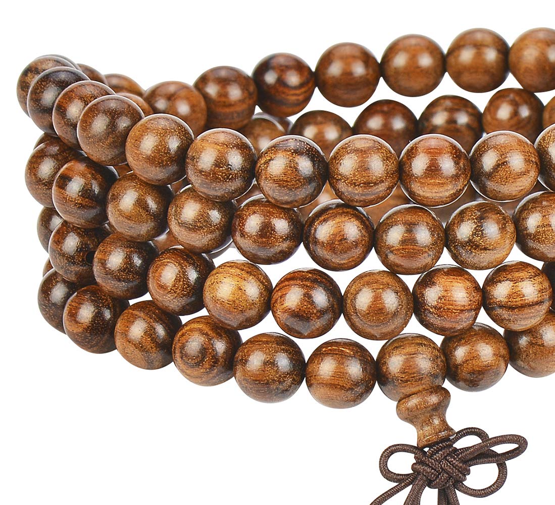 mala beads bracelet 108 8mm Beaded Necklace sandalwood elastic (Gourd - 8mm Rosewood)