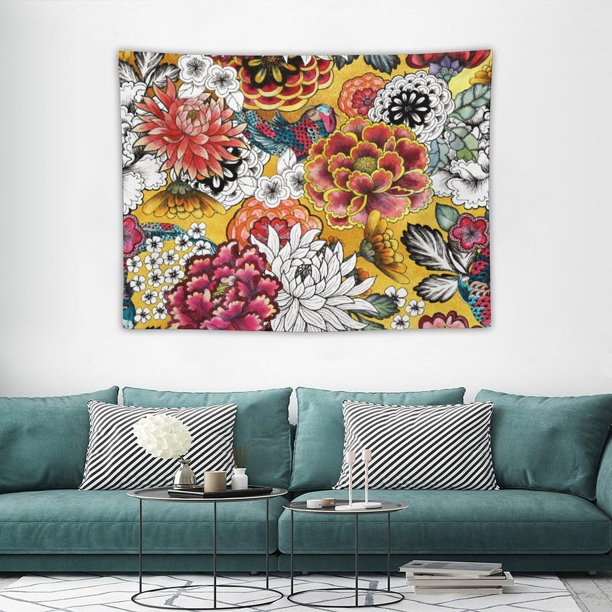 Boho Floral Tapestry Wall Hanging Bohemian Colorful Flowers Print Mandala Tapestries Home Decor for Living Room Bedroom Apartment Farmhouse Dorm 30"x40" (30"L x 40"W / Mandala-32)