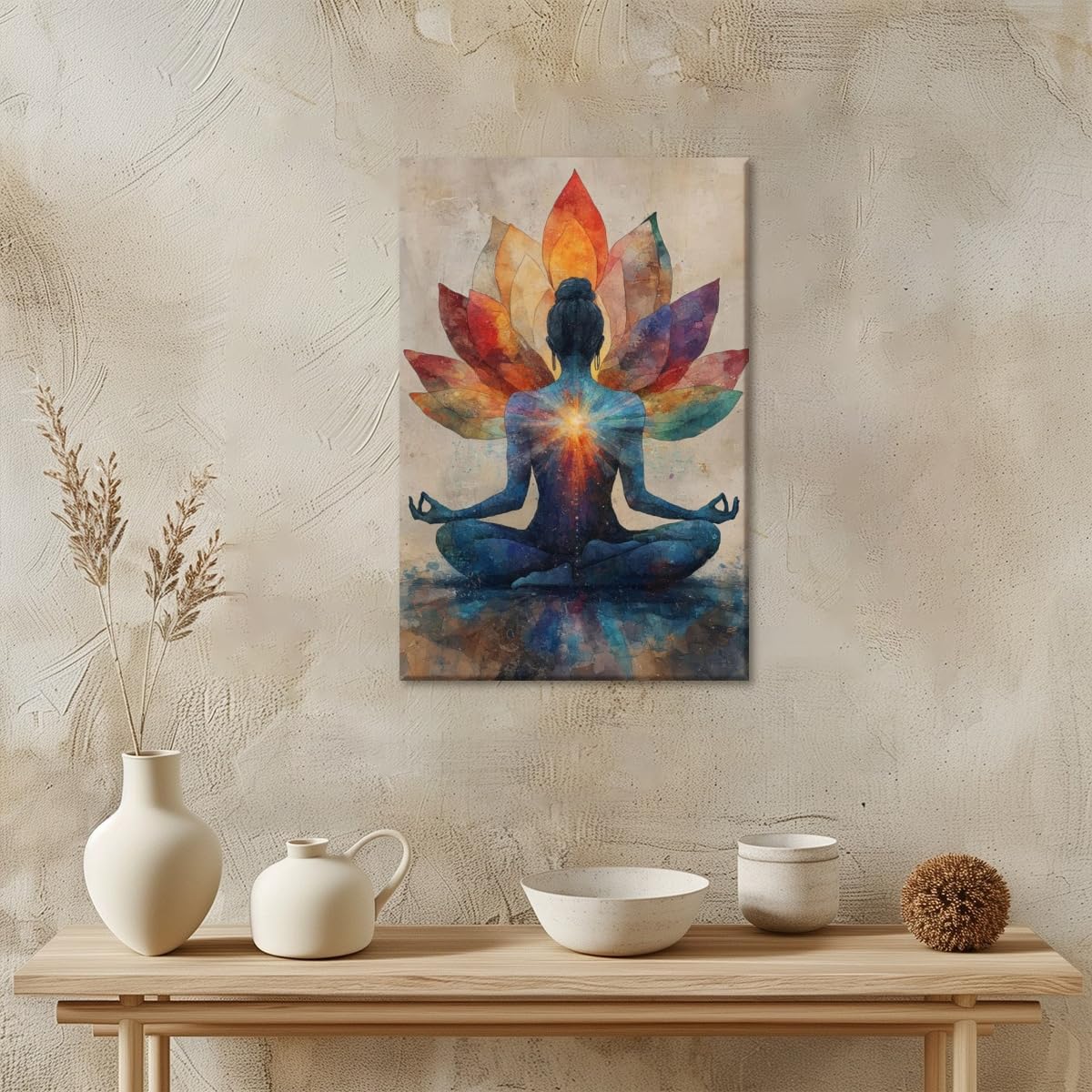 Meditation Wall Art Colorful Meditation Lotus Poster Chakra Energy Canvas Print Yoga Room Home Decor 8x12inch Framed (style-4-Framed / 8"L x 12"W - Framed)