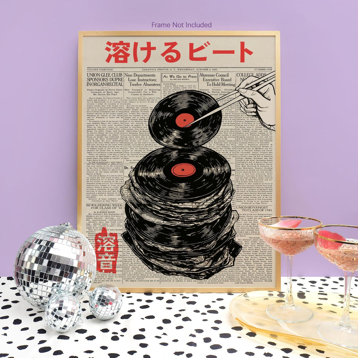 Retro Japanese Newspaper Music Prints Poster Vintage Vinyl Records Canvas Wall Art Asian Ukiyo (Unframed / Japanese Art 008 / 10"L x 8"W)