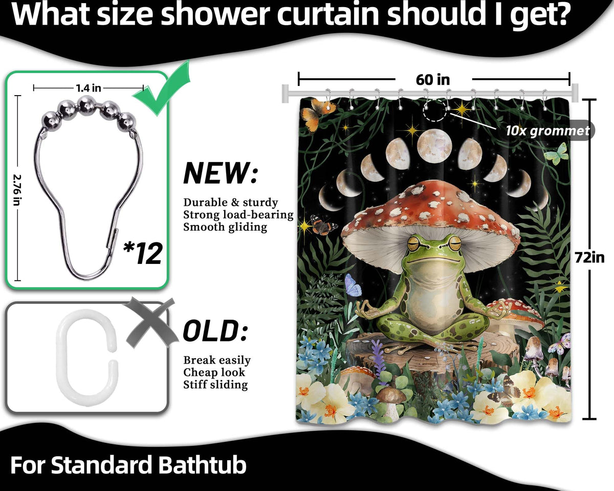Mushroom Shower Curtain Funny Frog (Mushroom Frog / 60"W x 72"L (Pack of 1))