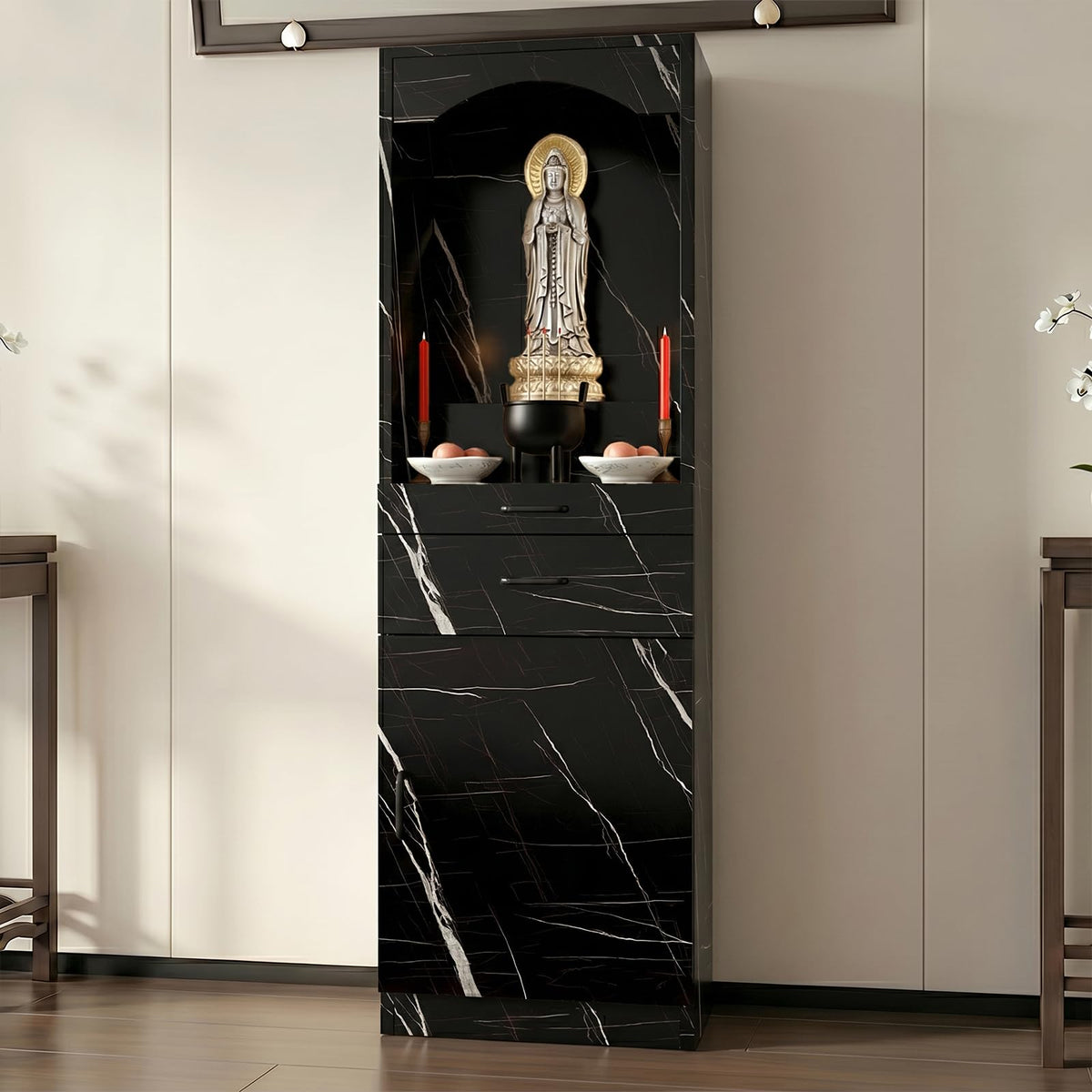 Solid Wood Altar Table (Black Stone Vein / 19.7" x 15.7" x 65.4")