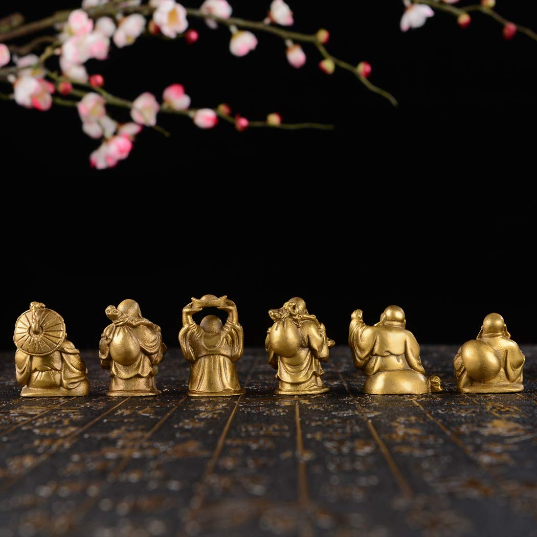 6Pcs 2'' Gold Brass Laughing Buddha Figurines (2''brass Set)