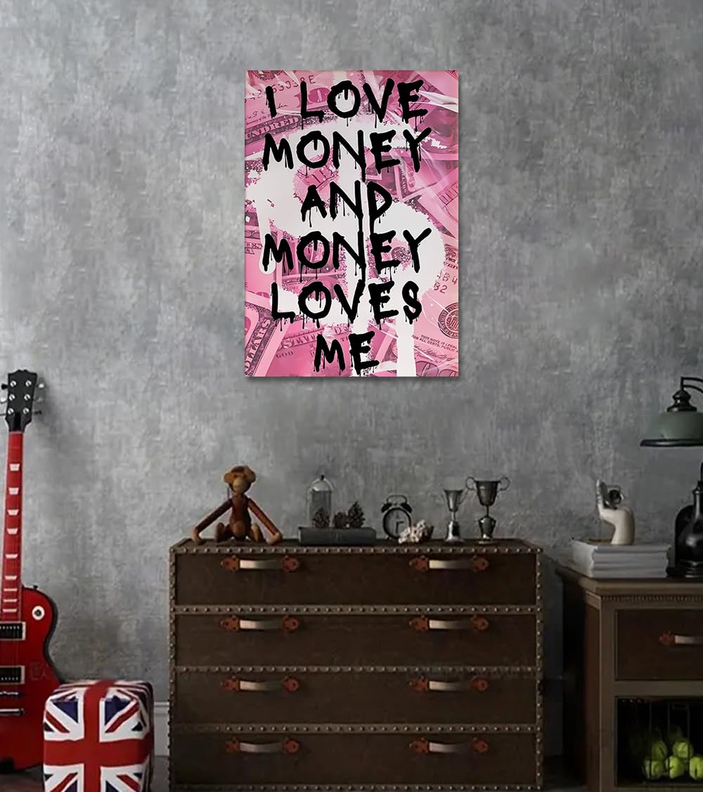 Modern Money Wall Decor Motivational Quotes I Love Money And Money Loves Me Canvas Print Poster for Living Room Bedroom Office Wall Art Framed Ready to Hang (Style_13 / 36"L x 24"W)