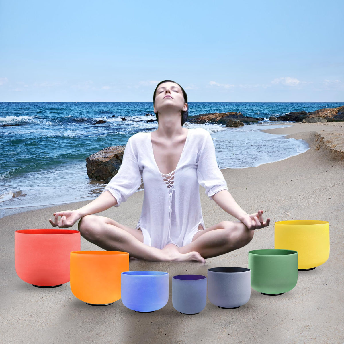 432Hz 7 12 Inch Colored Crystal Singing Bowl Set of 7 (7-12 Inch 432Hz / Colored)