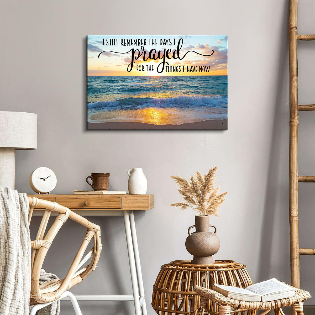 Christian Wall Decor Beach Wall Art Scripture Pictures Ocean Bible Verses Canvas Prints Painting Nature Sunset Poster Modern Seascape Artwork for Bedroom Living Room Home Decoration 16x24" (24"L x 16"W / BibleVerse)