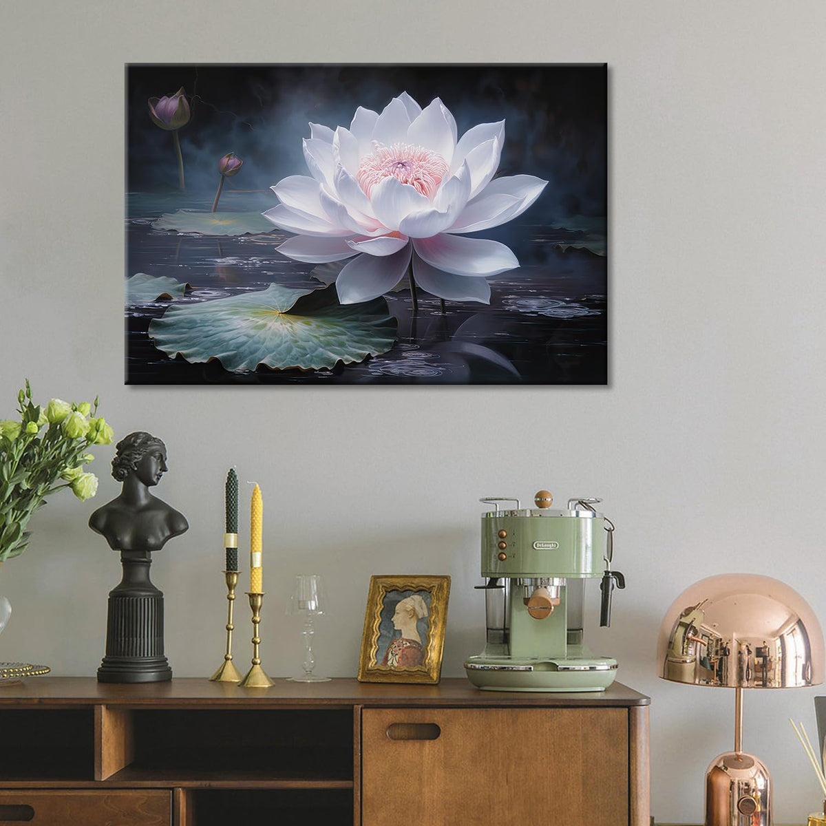 Lotu Flower Picture Wall Art Blossom Lotus Canvas Print Artwork Poster For Home Living Room Bedroom Decoration Ready to Hang (Lotus 06 / 24"L x 16"W)