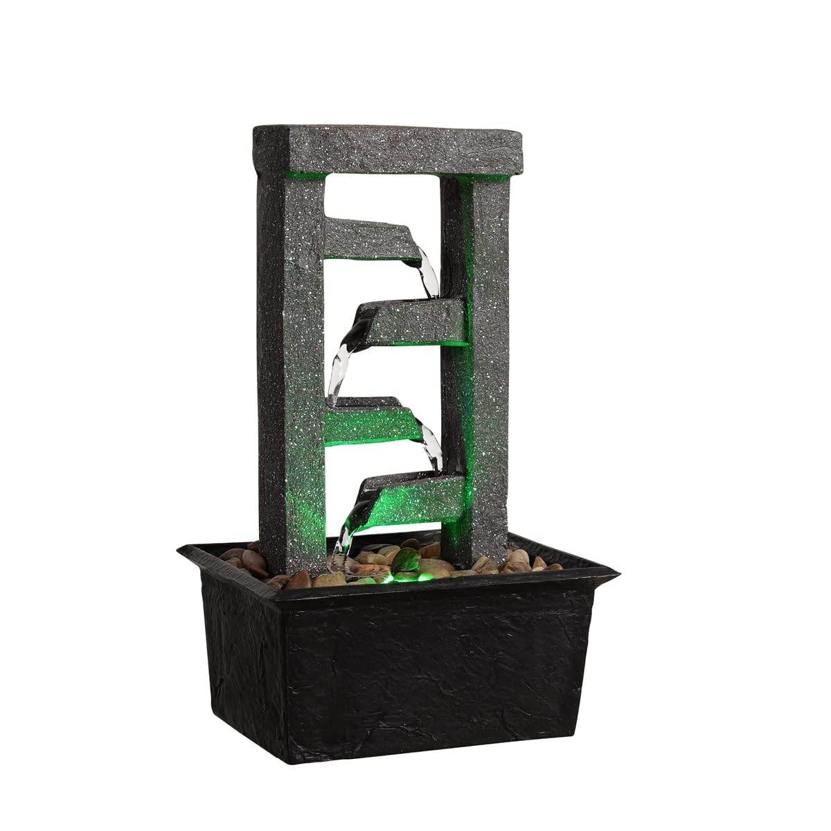 10" 4 Tier Tabletop Waterfall Fountain with Natural River Rocks (Cascading Ladder)