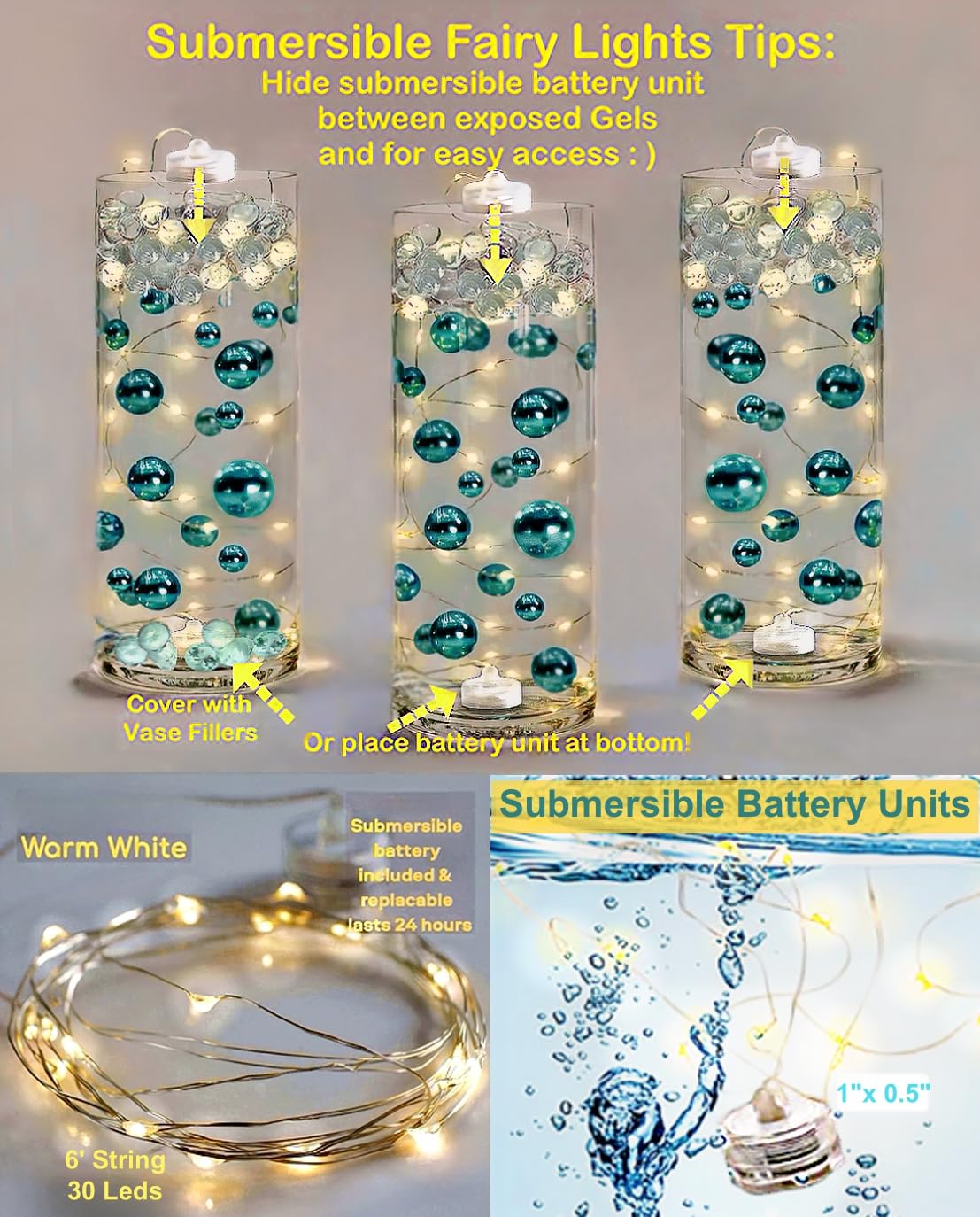 100 Floating Rose Gold Pearls (Rose Gold / 100 Pearls & Gems+LightsWarmWhite)
