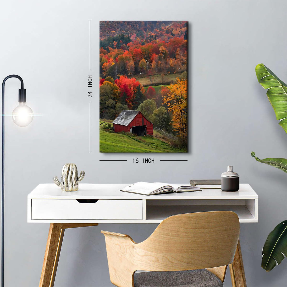 Mountain Wall Art Farmhouse Kitchen Decor Autumn Forest Landscape Canvas Photo Red Barn Orange Trees Scenery Painting Nature Wilderness Woodland Artwork for Bedroom Living Room Home Decorations 16x24" (24"L x 16"W / Fall Landscape01)