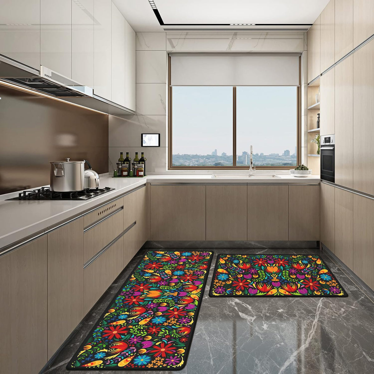 Anti Fatigue Kitchen Rugs Set of 2 (Grass-red)