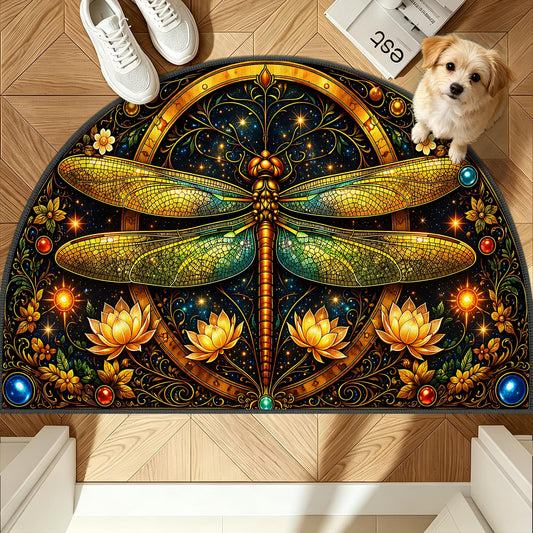 Art Nouveau Dragonfly Semicircle Rug 24"x36" (68 / 2' x 3' (Semicircular))