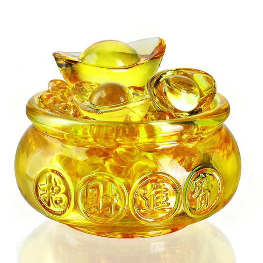 4.7 Inch Crystal Wealth Bowl with Gold Ingots (Large Treasure Bowl)
