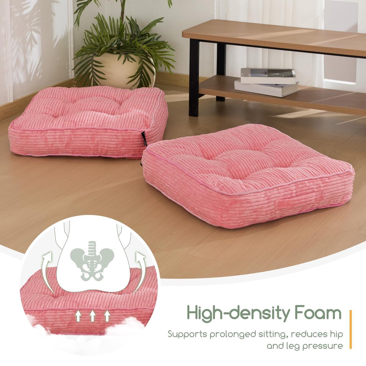 Floor Pillow Cushion for Adults (Square Pink / 4" Thick(Pack of 2))