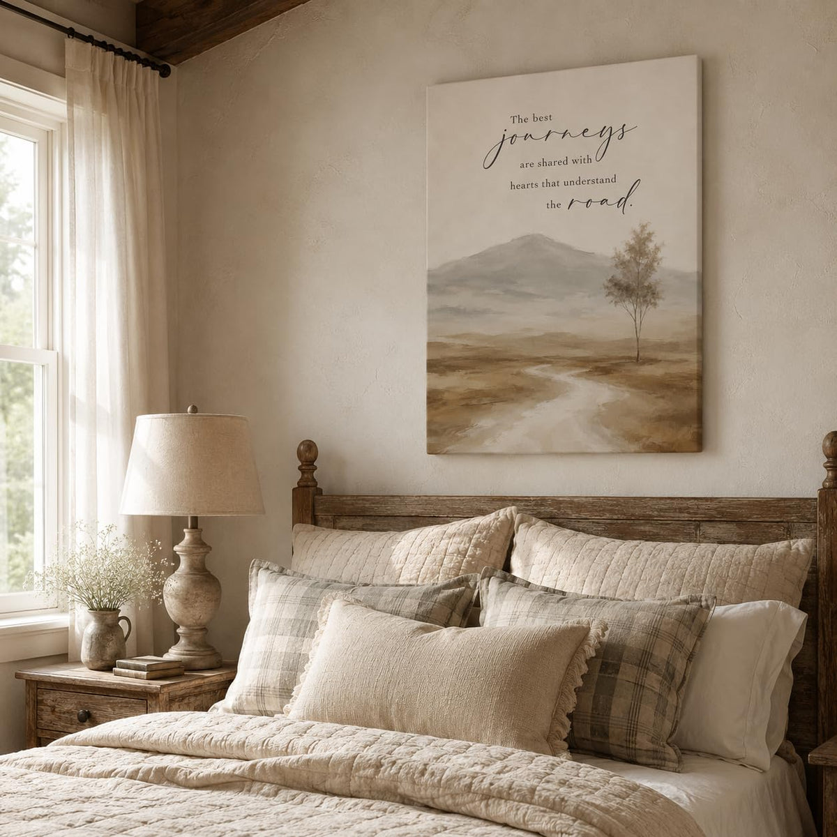 Inspirational Journey Canvas Wall Art Framed Neutral Landscape 12x16 Inch (Minimalist Mountain / 16"L x 12"W)