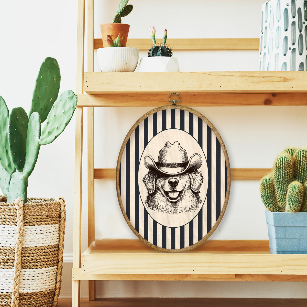 Western Cowboy Golden Retriever Oval Wall Art Prints Decor 8.6x11.4 (Colour 70)