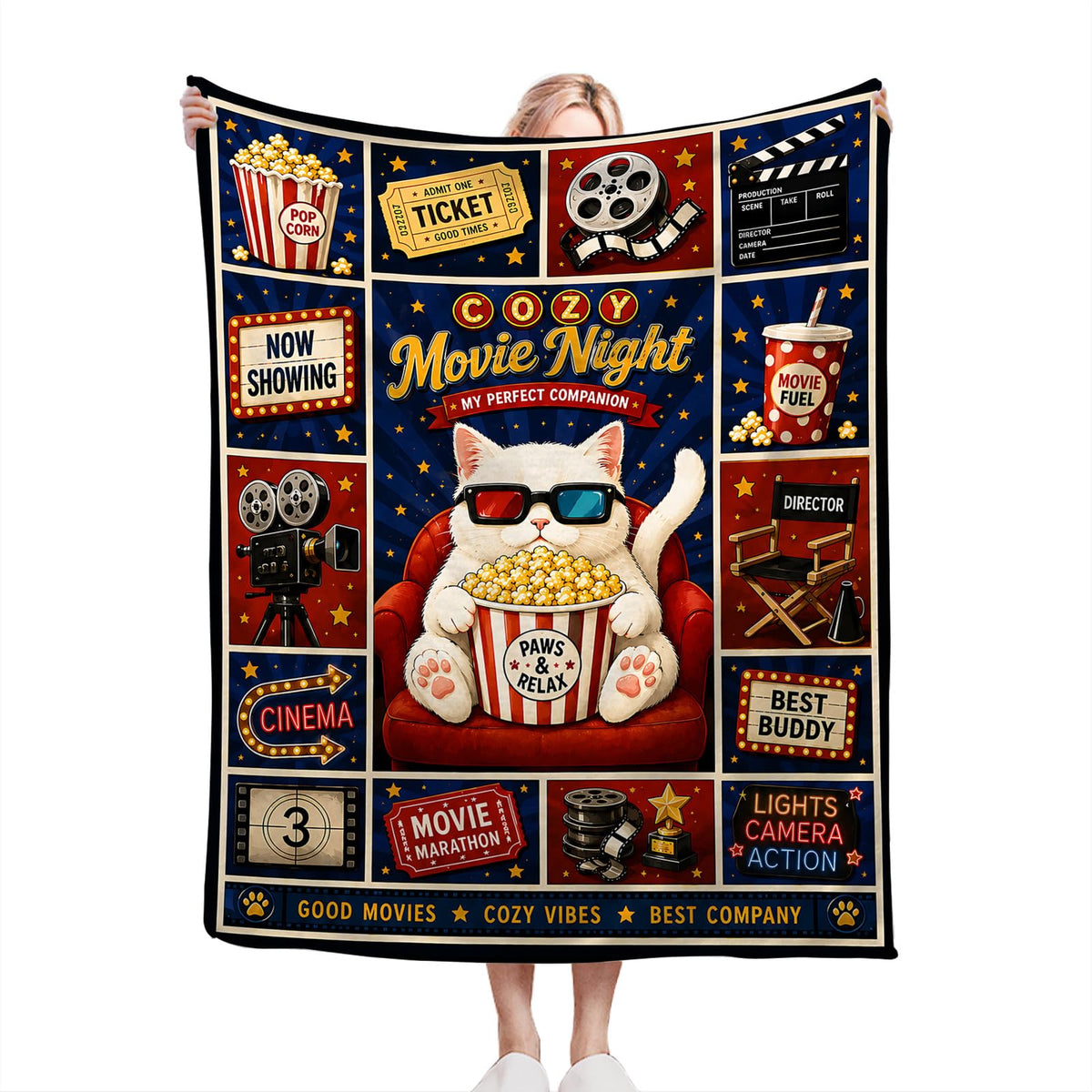Movie Night Cat Blanket (60"x80" / Movie Night Cat)