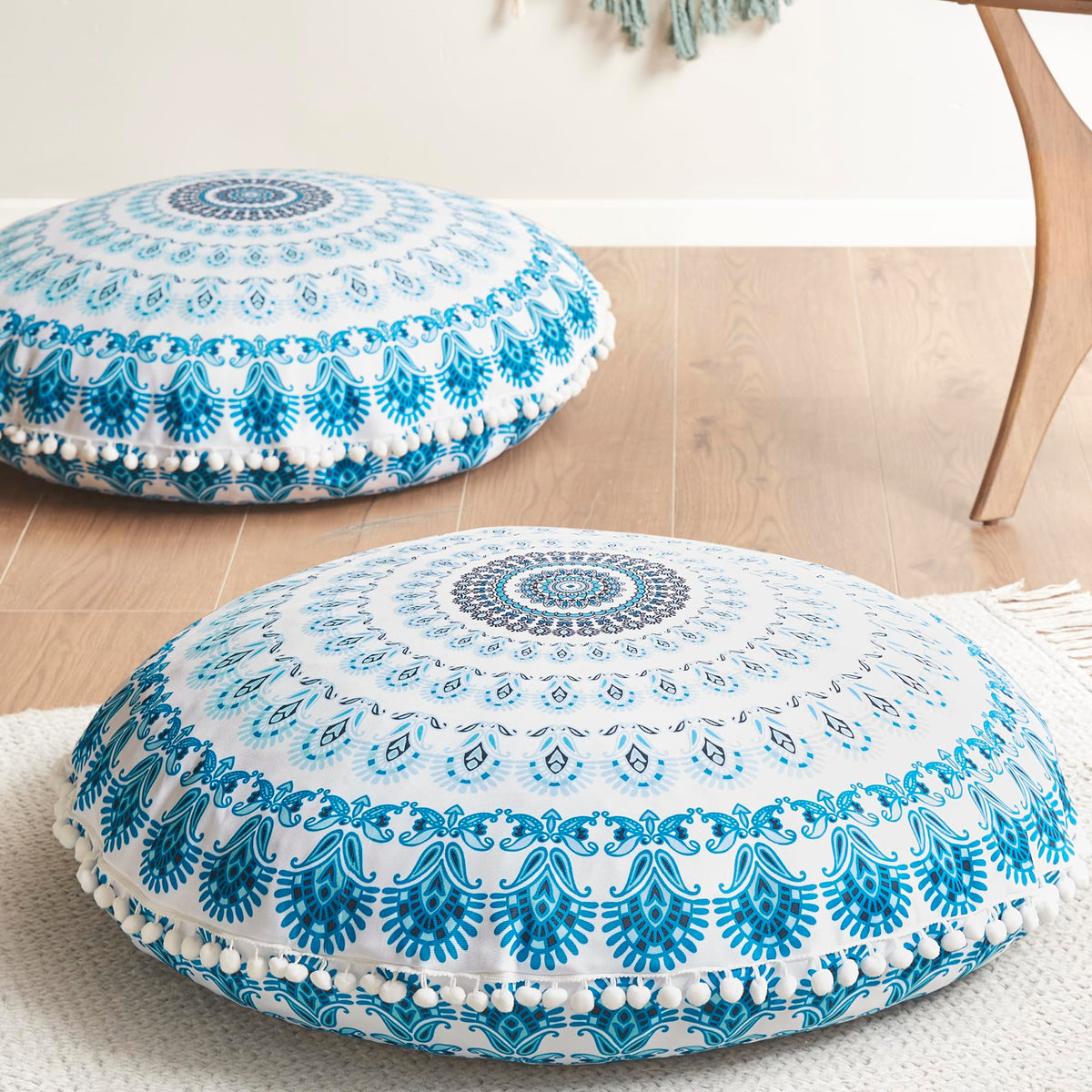Floor Pillows 2 Pack (2 Count (Pack of 1) / Round | Aqua)