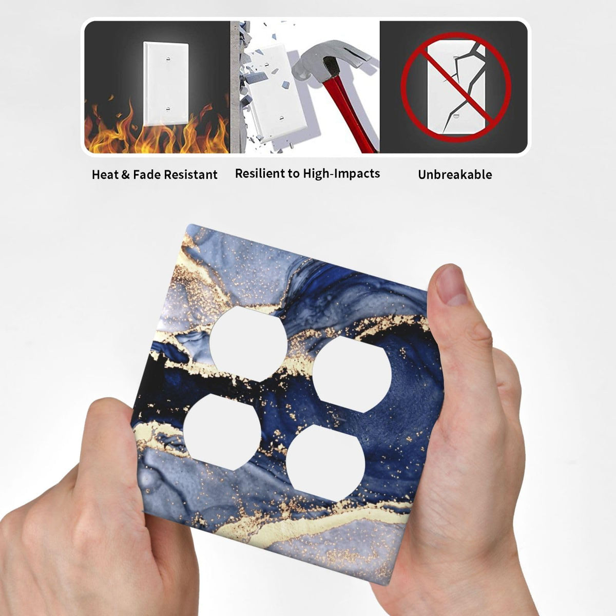 Royal Turquoise Blue Marble 2 Gang 2 Duplex Combination Light Switch Cover Decorative Combo Dual Device Receptacle Switch Face Wall Plate (Royal Turquoise Blue Marble / 2 Gang2 Duplex)