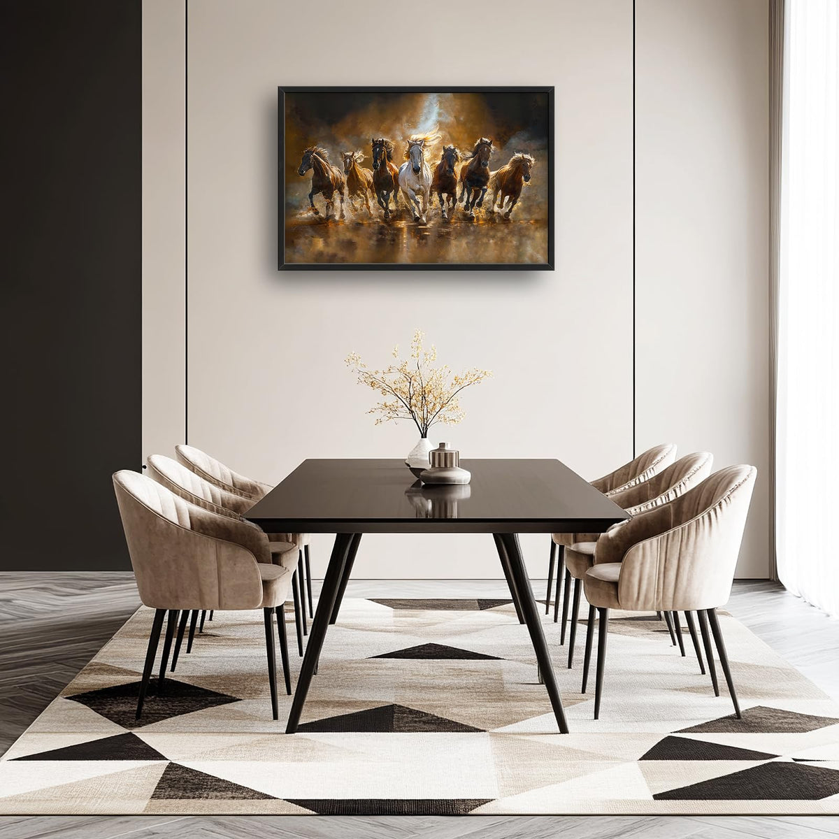 Horse Wall Art Lucky 7 Seven Running Horses Motivational Pictures Wall Decor Large Western Wildlife Animal Canvas Prints Painting Framed Artwork Home Decoration for Living Room Office Bedroom 36"x24" (7 Horses-2 / 36"L x 24"W)