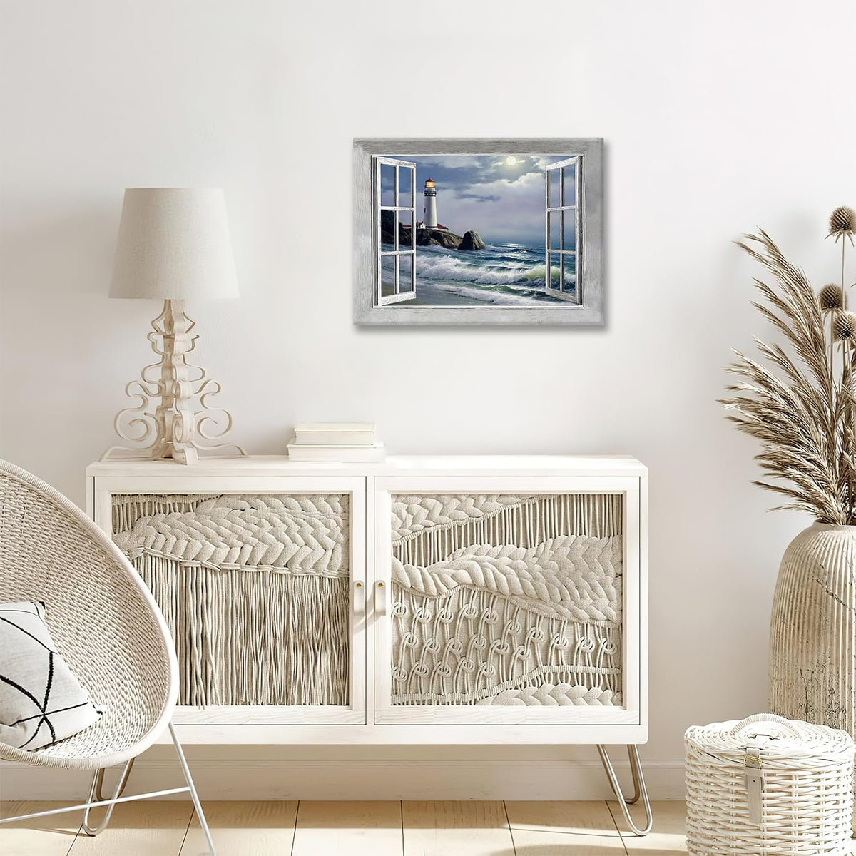 Lighthouse Coastal Canvas Wall Art Print Painting Framed ArtWork 20"x24" (Vintage Lighthouse / 24"L x 20"W)