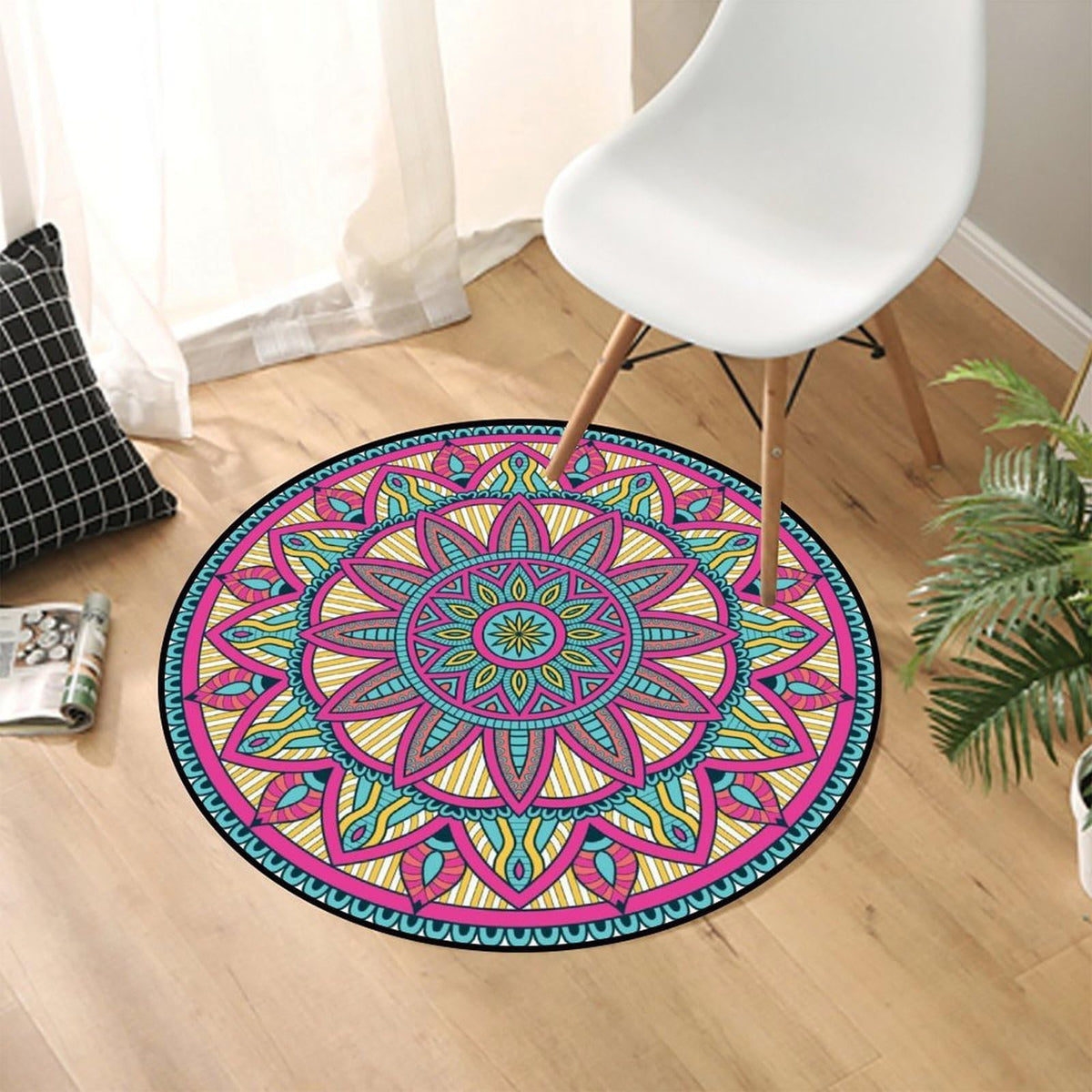 Round Area Rugs 2 FT Washable Non Slip Circle Rug (Hotpink Mandala Pattern / 2' (Round))