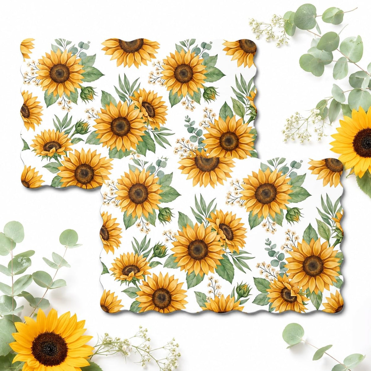 Scalloped Dish Drying Mat 2 (Watercolor Sunflower / 12x19 inch)