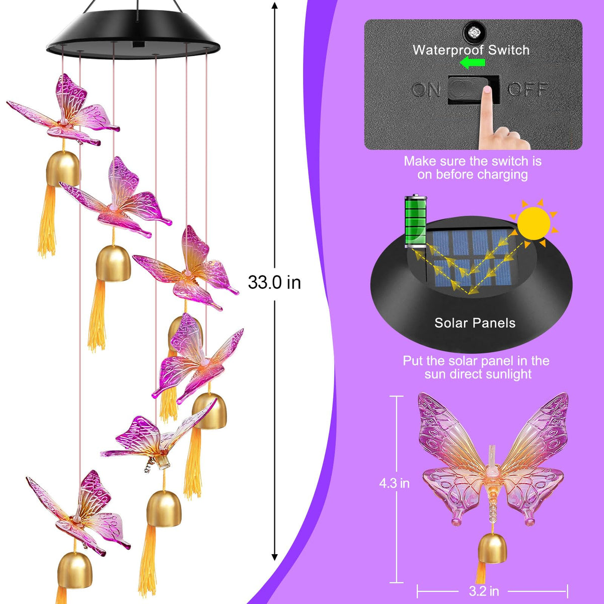 Solar Wind Chimes Color Changing Lights
