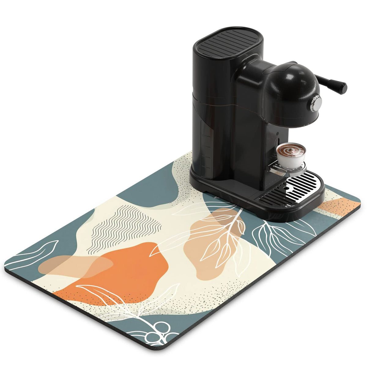 Coffee Mat 12" x 19" Cute Boho Theme Coffee Bar Mats for Espresso Machine Station Accessories and Organizer (Boho Abstract Leaves / 12" x 19")