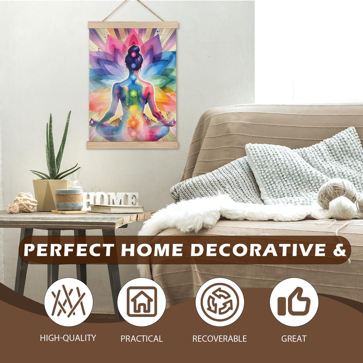 Seven Chakra Yoga Meditation Zen Wall Art Poster Framed (16"L x 12"W / Colorful Lotus Meditation Statue)