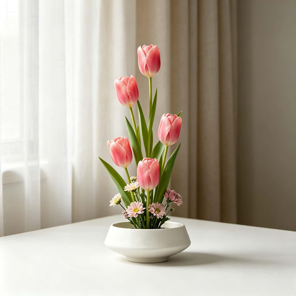 Ikebana vase kit Ceramic Flower Frog Set Kenzan Flower Shallow Bowl Flower Arrangement Kit Zen Decor for Home Office (White Small)
