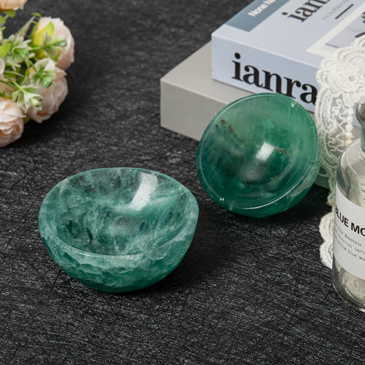 Natural Green Fluorite Crystal Bowl Hand (Green Fluorite / Medium)