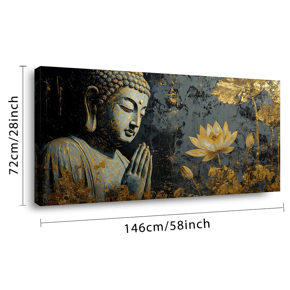 Teal Buddha Statue Wall Art for Living Room Office Contemporary Religious Buddha Painting Prints Mysterious Canvas Artwork Dining Bedroom Decor Extra Large (Contemporary / Teal Gold Buddha Statue Wall Art / 58L" x 28W")