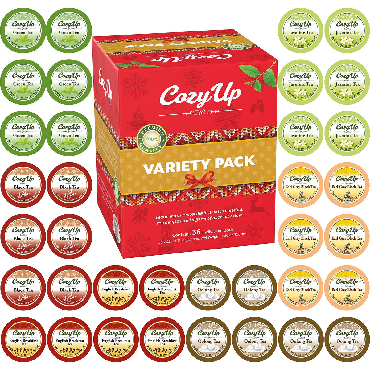 36 Count 6 Flavors Variety Tea Pod