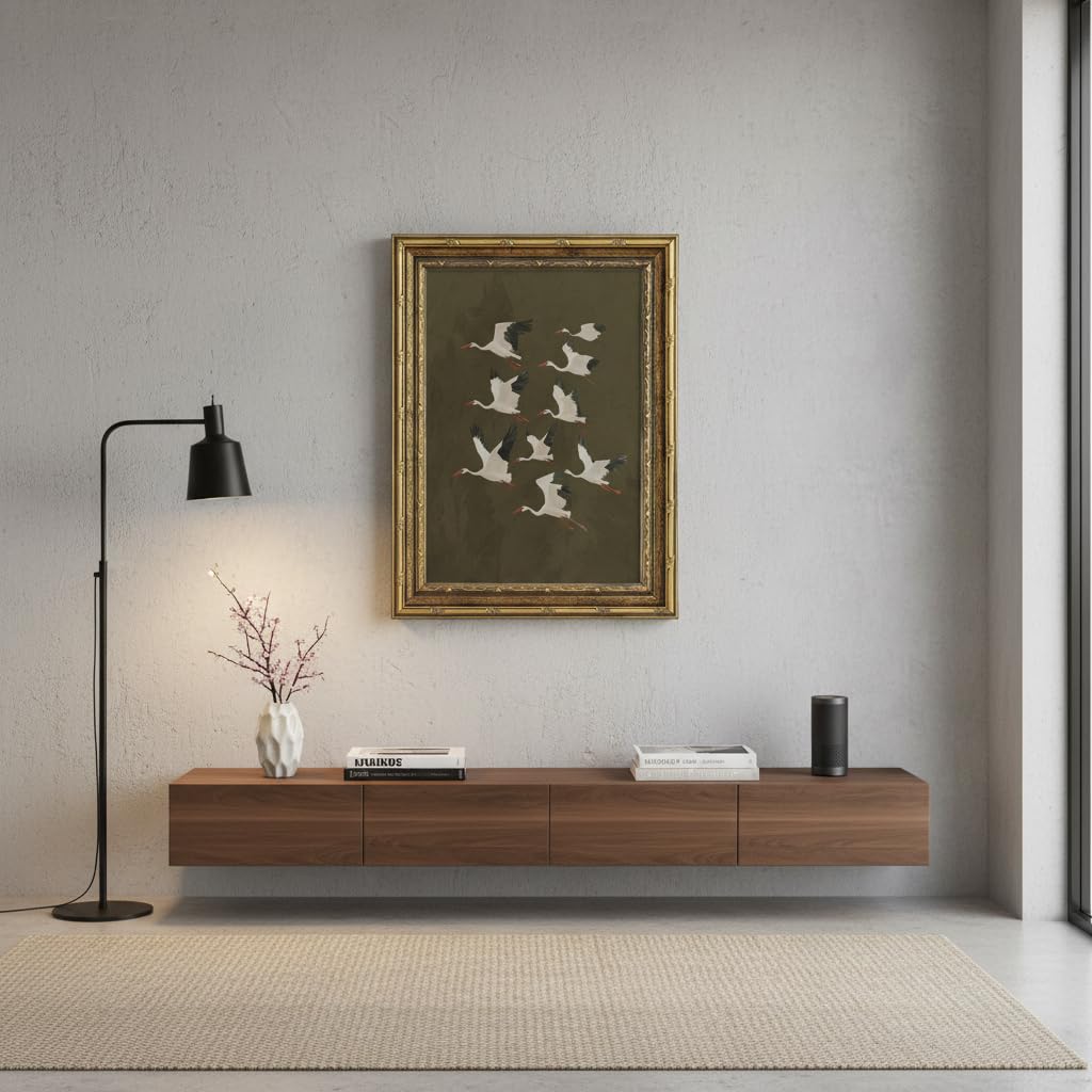 Vintage Gold Framed Flying Cranes Wall Art (crane / 24"L x 16"W)