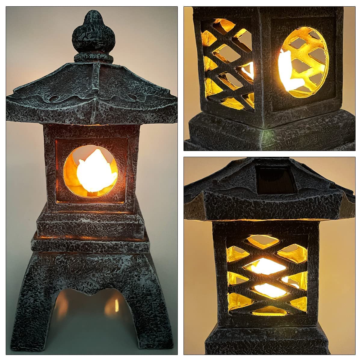 13 Inch Solar Pagoda Lantern Outdoor Statue (Style 4)