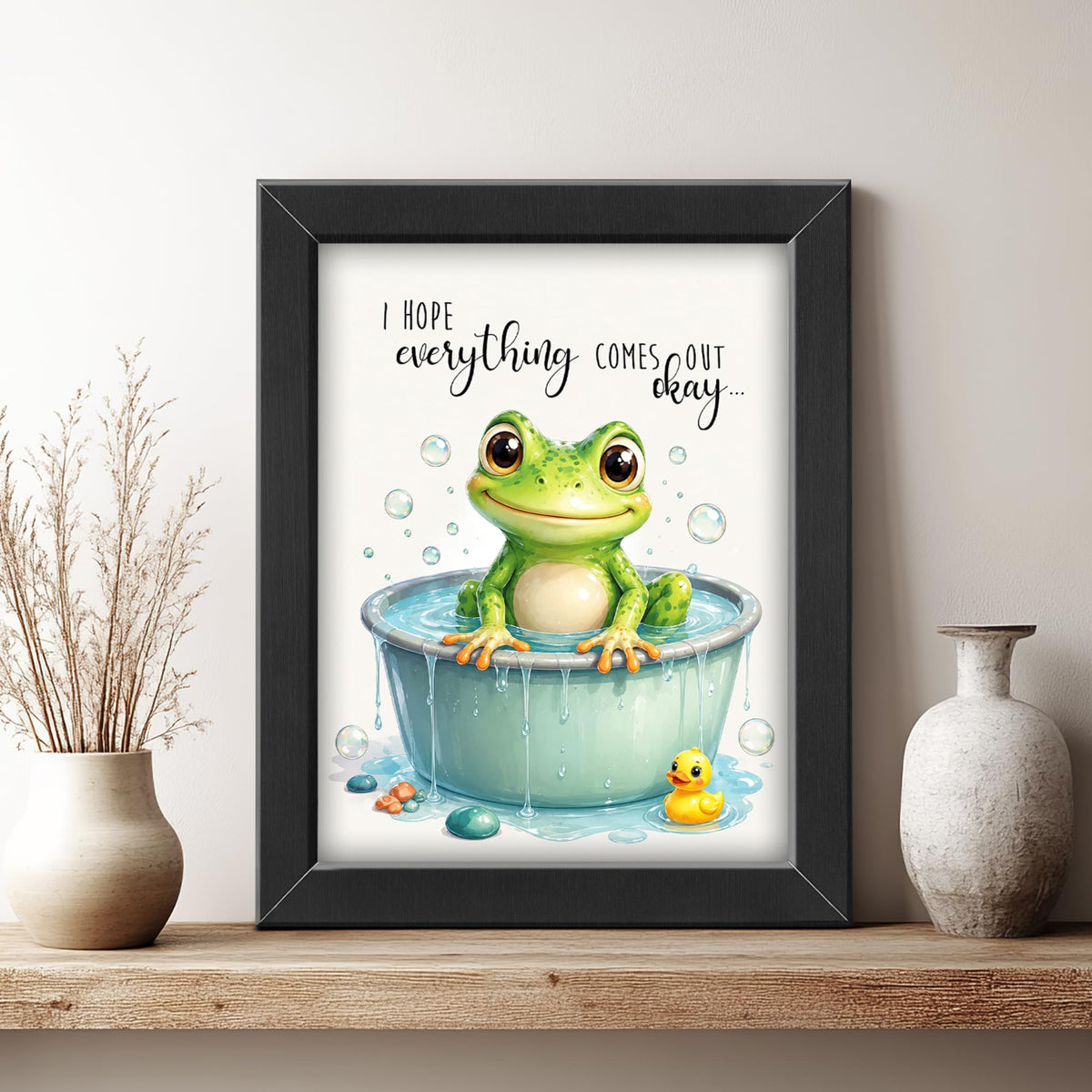 Frog Bathroom Decor Wall Art (Framed Bathroom Art 922 / 20"L x 16"W)