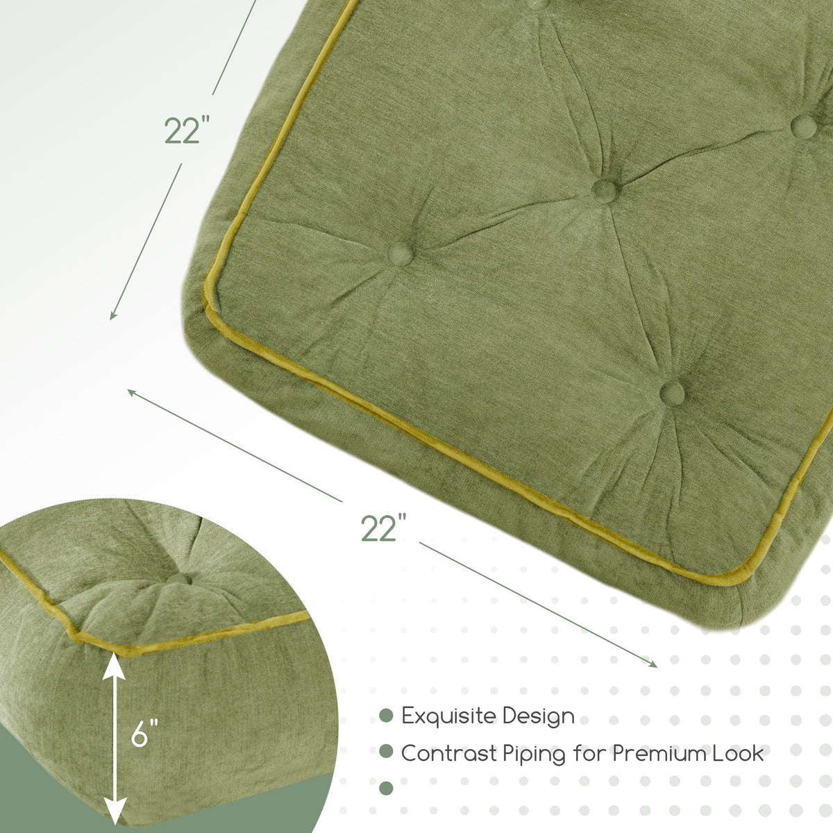 6" Extra Thick Floor Pillow Cushion for Adults (6" Thick(Pack of 1) / Square Green)