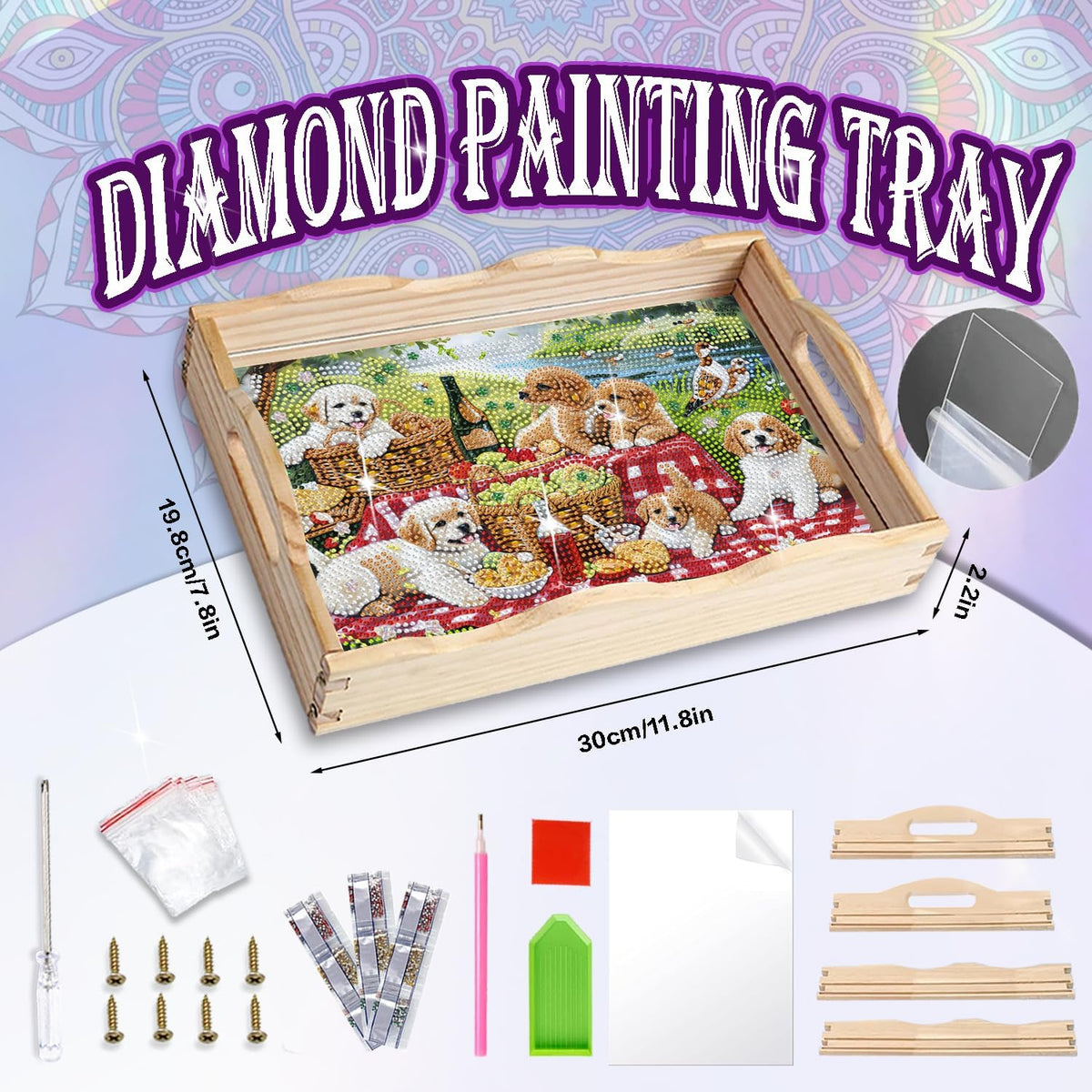 Diamond Art Kits for Adults Wooden Serving Trays with Handles (Dog AAA)