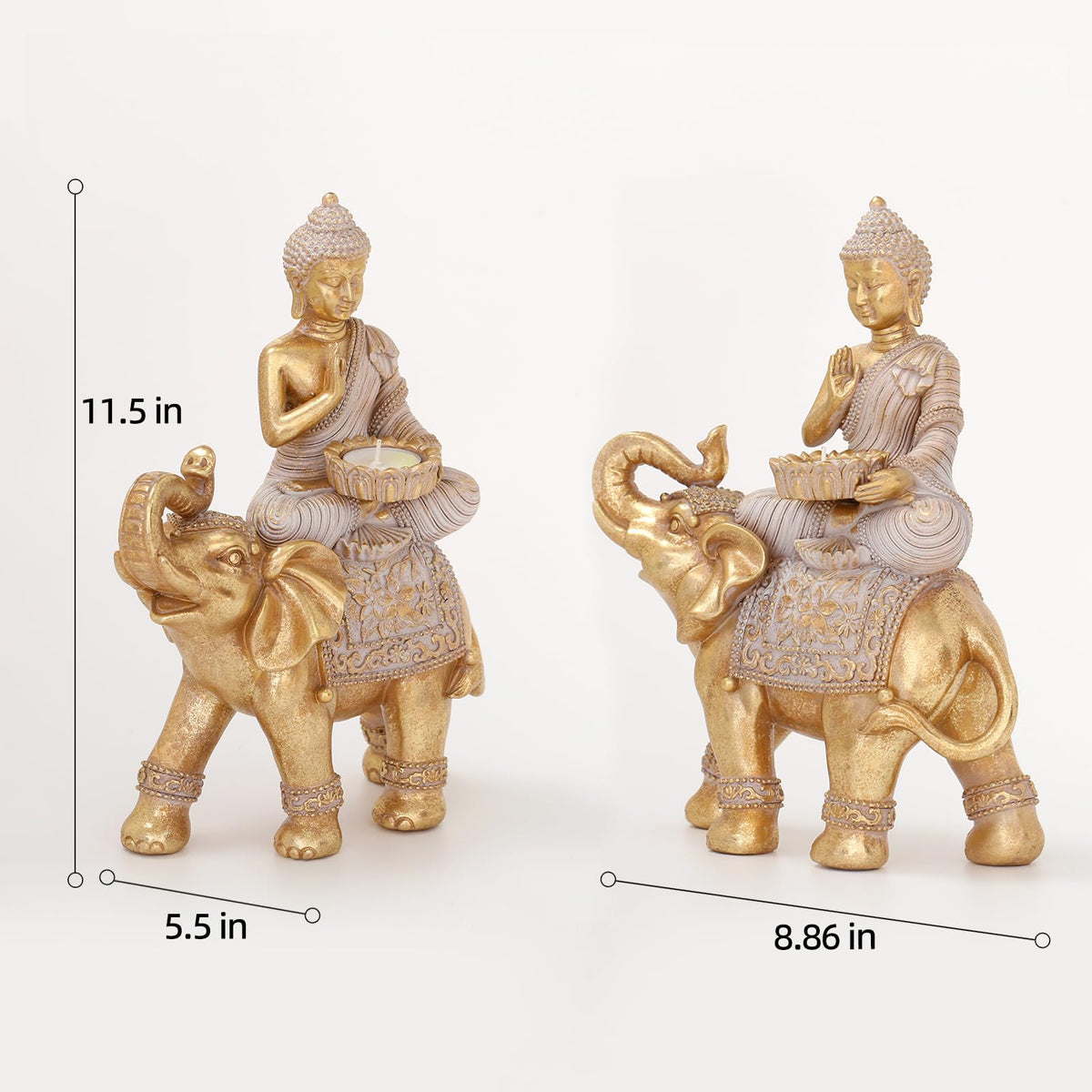 Buddha Statue for Home Decor Gold 9.25" (Elephant Buddha Statues / 6.69"*3.35"*9.25")