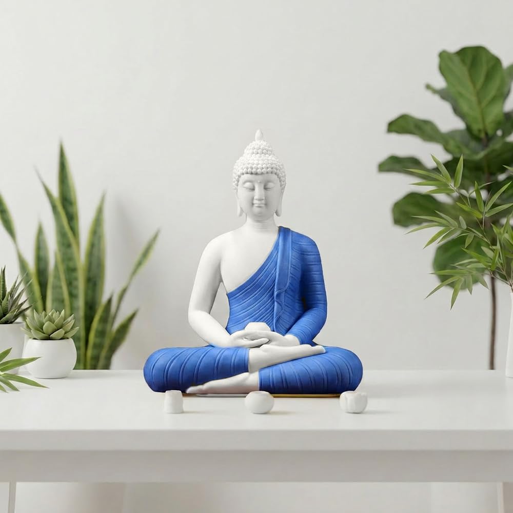 8.6" Shakyamuni Buddha Statue Blue Ceramic Zen Decor (Blue / 8.6INCH)