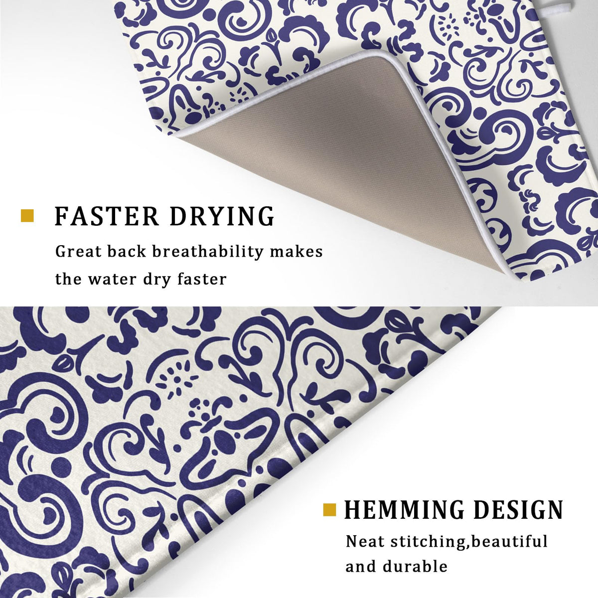 Boho Ethnic Design Dish Drying Mat for Kitchen Counter (Blue Boho Mandala230807 / 18" x 24")