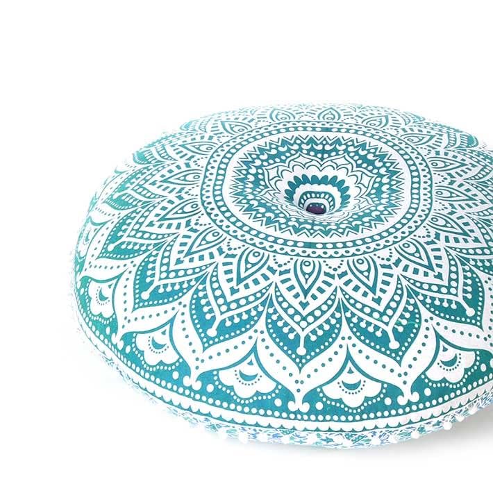 Mandala Floor Pillow Cover Meditation Cushion Seating Throw Hippie Round Colorful Decorative Bohemian Indian Pouf Ottoman Handmade Cover ONLY (32" x 32" (Pack of 1) / Ombre Green Round)