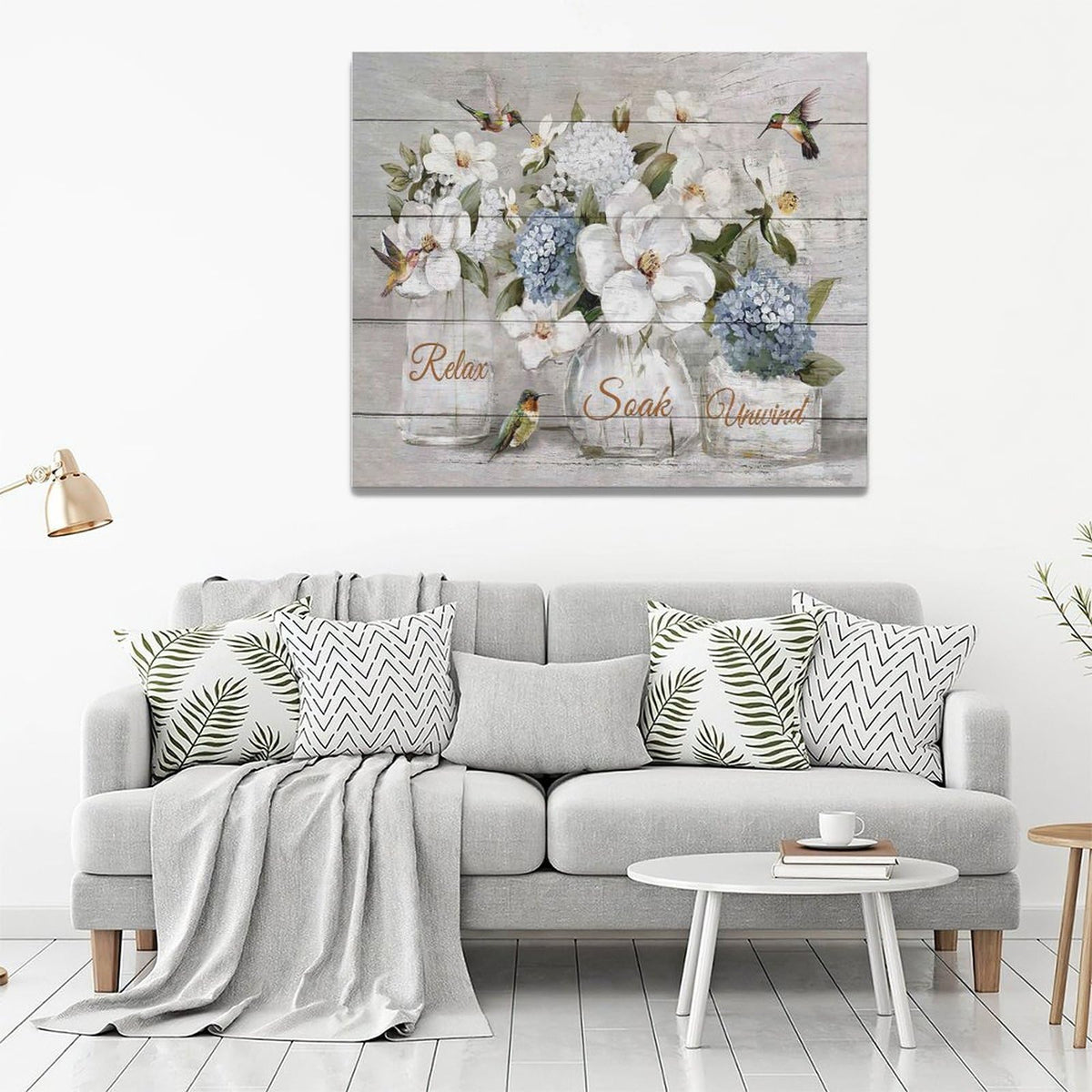 Farmhouse Flower Bathroom Decor Wall Art Rustic Hummingbird White Floral Pictures Wall Decor Relax Soak Unwind Bathroom Sign Canvas Painting Prints Artwork Home Decorations Framed for Bedroom 24"x20" (White Flower / 24"L x 20"W)