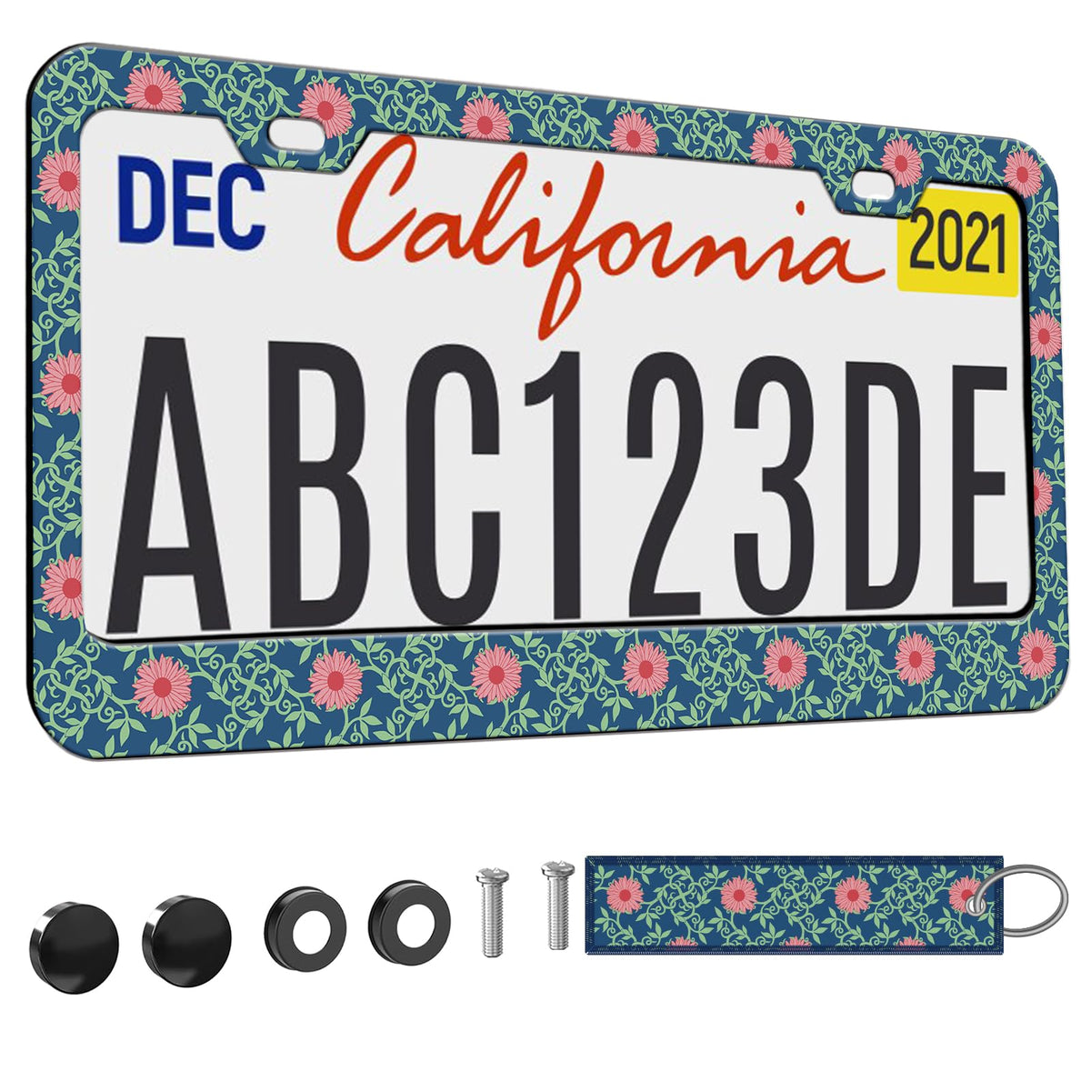 Retro Boho Floral Vine License Plate Frame for Women 1Pc Car Tag (for Floral-Daisy P / 1 pack)